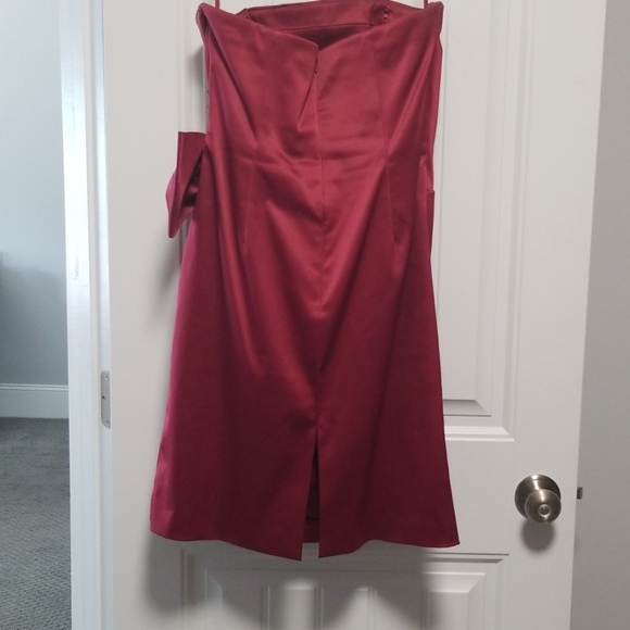 Satin maroon dark red strapless dress with bow - Picture 6 of 8